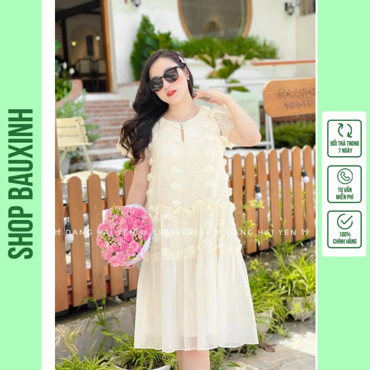 Đầm Bầu Váy Bầu Mùa Hè Sang Chảnh Họa Tiết Hoa Nổi Cổ Tròn Công Sở Đi Chơi Dự Tiệc Đẹp