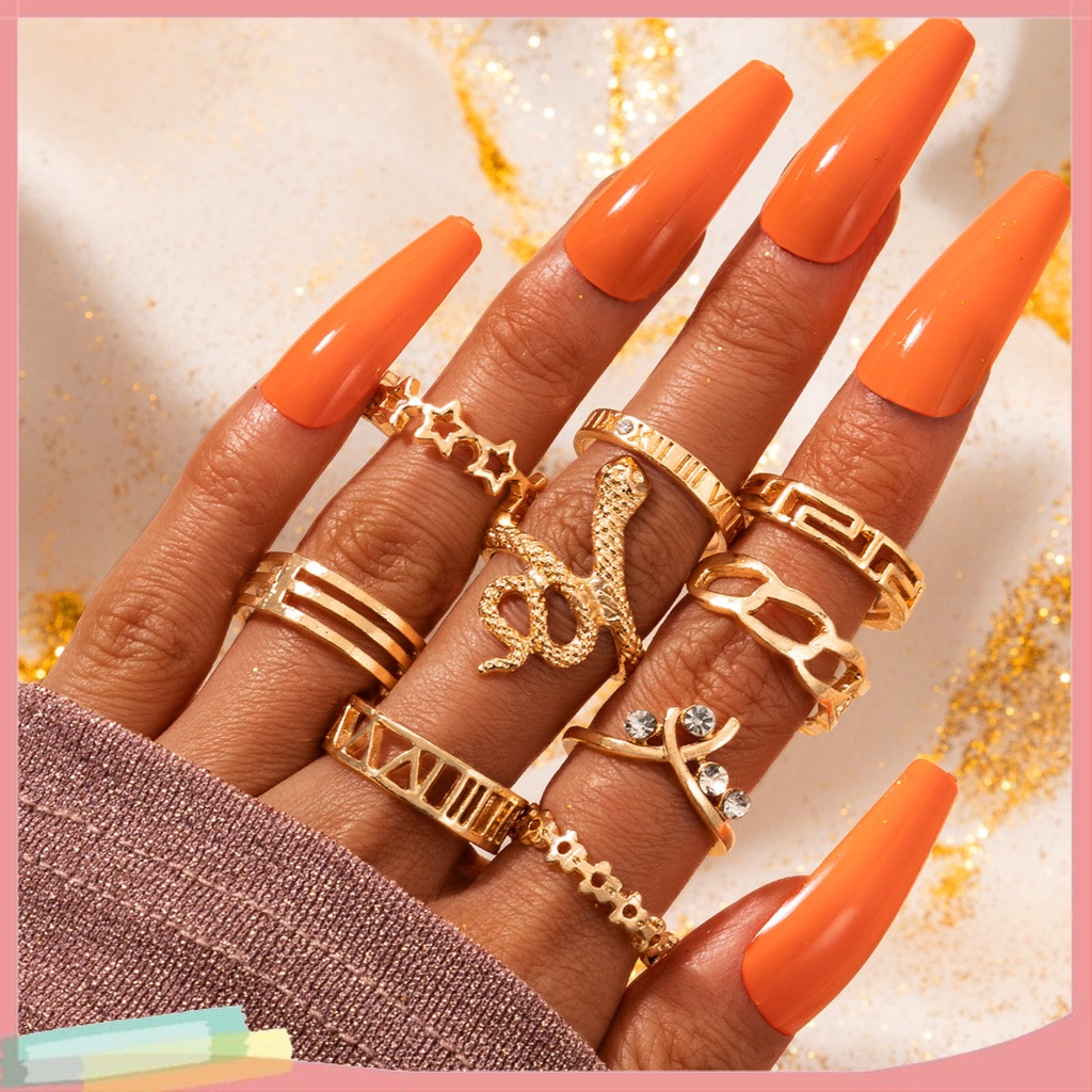 Set 9 nhẫn đeo tay kim loại tạo hình rắn cá tính cho nữ