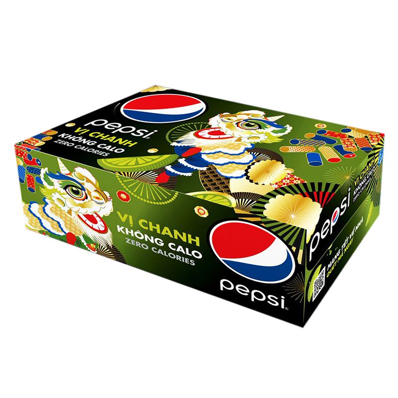 Thùng 24 Lon Nước Ngọt Có Gas Pepsi Vị Chanh Không Calo 320ml/Lon