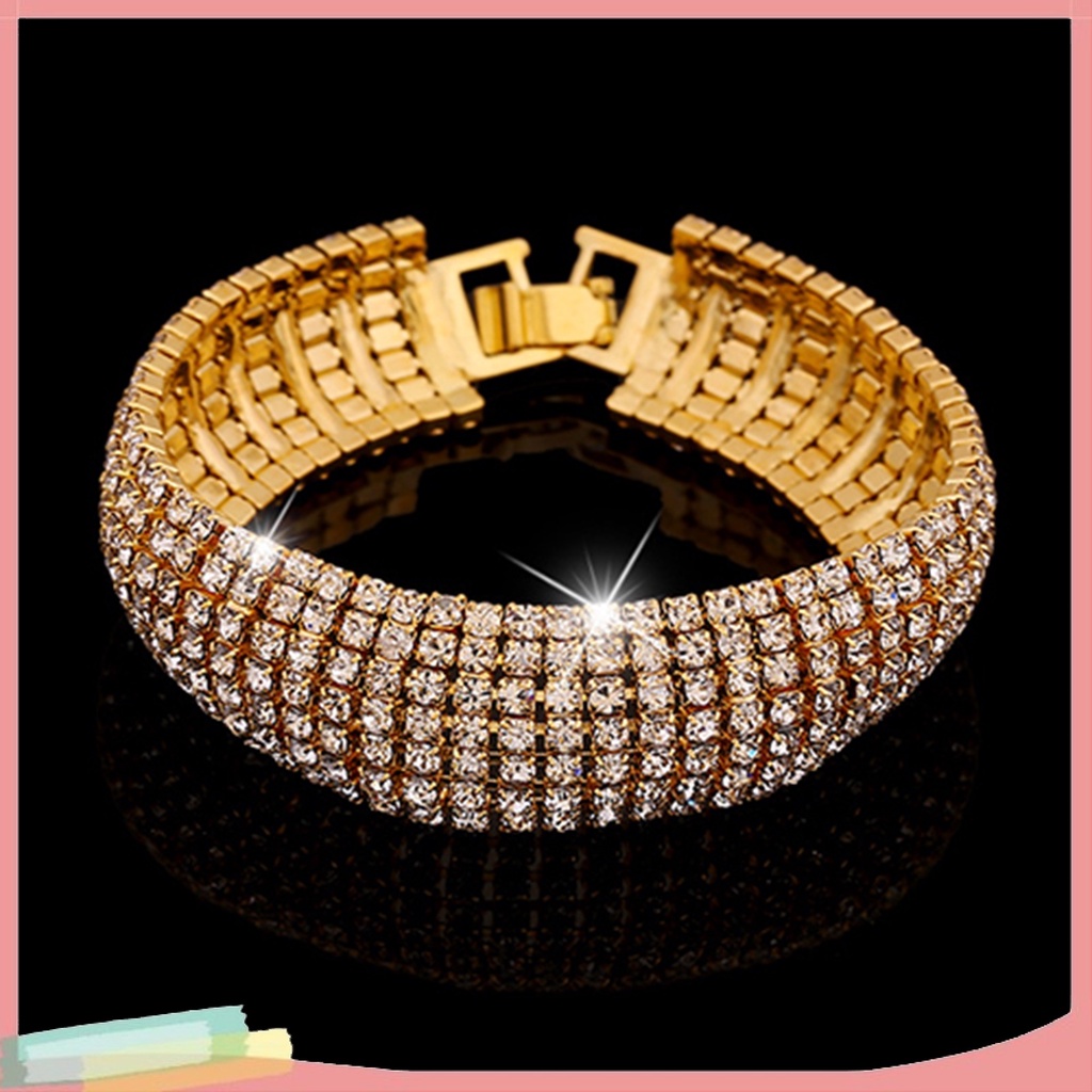 Vòng tay hợp kim đính nhiều hàng đá quý lấp lánh phong cách La Mã sang trọng cho nữ