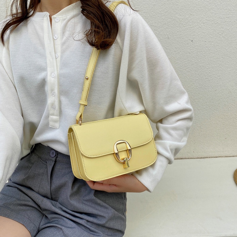 Túi Đeo Chéo Màu Trơn Khóa Đinh Tán Kim Loại Thời Trang Cho Nữ