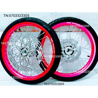 Cặp bánh căm raider satria niền nhôm dale .ban zai .solute. sh thái hồng kèm 2 đĩa và vỏ camel 50.100.60.80