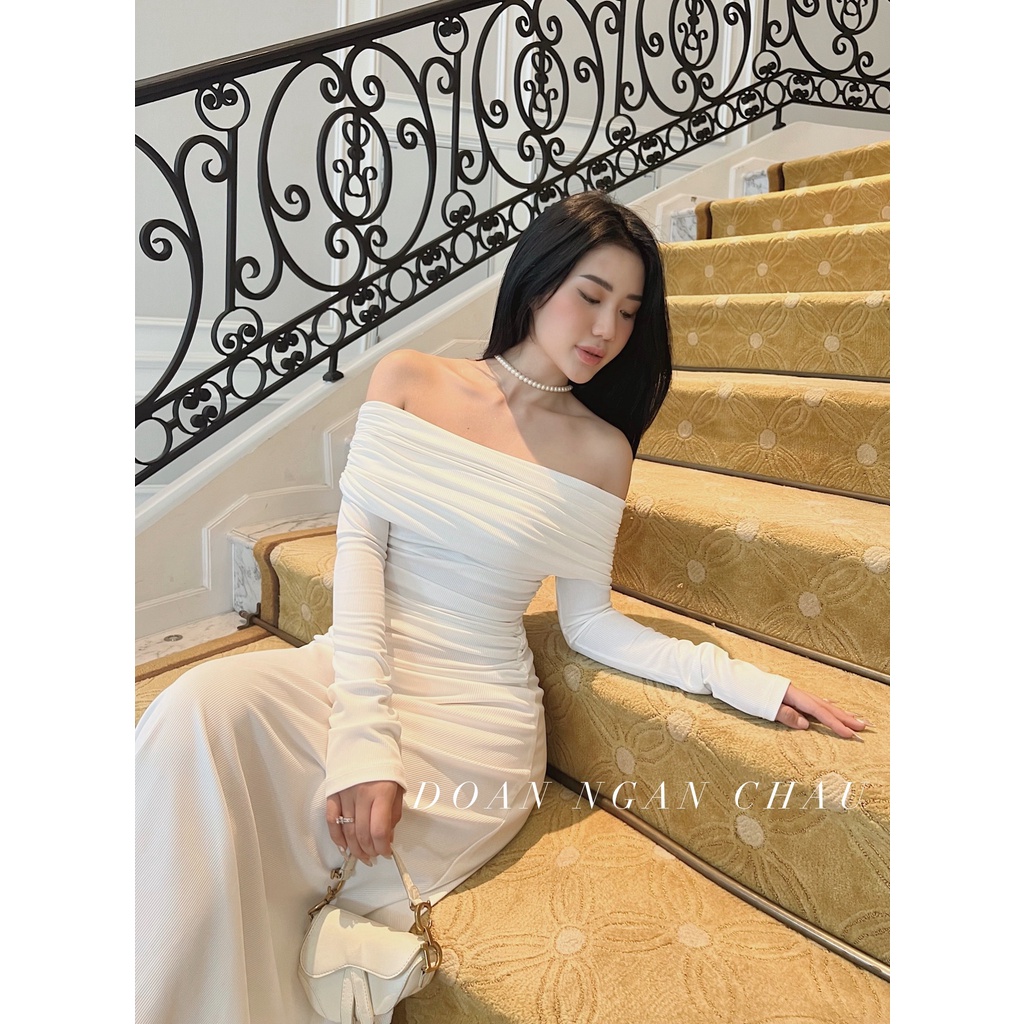 ĐẦM MIDI KEM GÂN TĂM BẸT VAI TAY DÀI