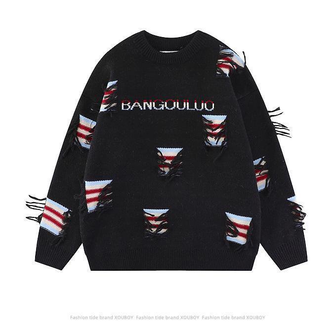 Áo Khoác Sweater Dệt Kim Dáng Rộng Thiết Kế Tua Rua Phong Cách Hip Hop Đường Phố Thu Đông Niche Dành Cho Cặp