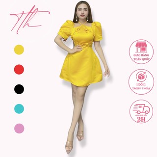 Đầm thiết kế cổ yếm cột dây phối hoa v469 thanh tự house