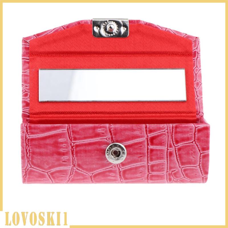 Hộp Da Đựng Son Môi Lovoski1  Màu Xanh Nhạt Có Gương