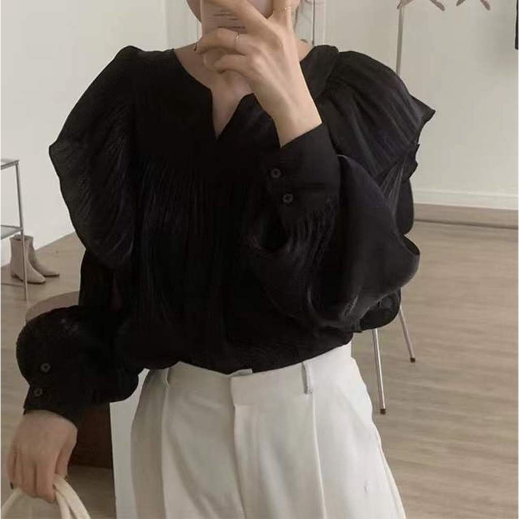 Áo Sơ Mi Tay Dài Cổ Chữ v Dáng Rộng Phong Cách Thời Trang Phương Tây Dành Cho Nữ