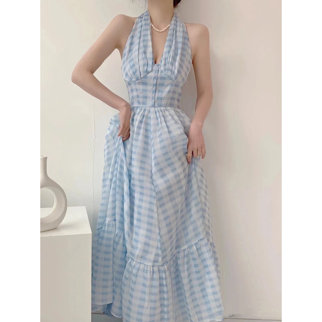 𝐌𝐚𝐲𝐚 𝐃𝐫𝐞𝐬𝐬 - Đầm yếm hoạ tiết caro xanh baby