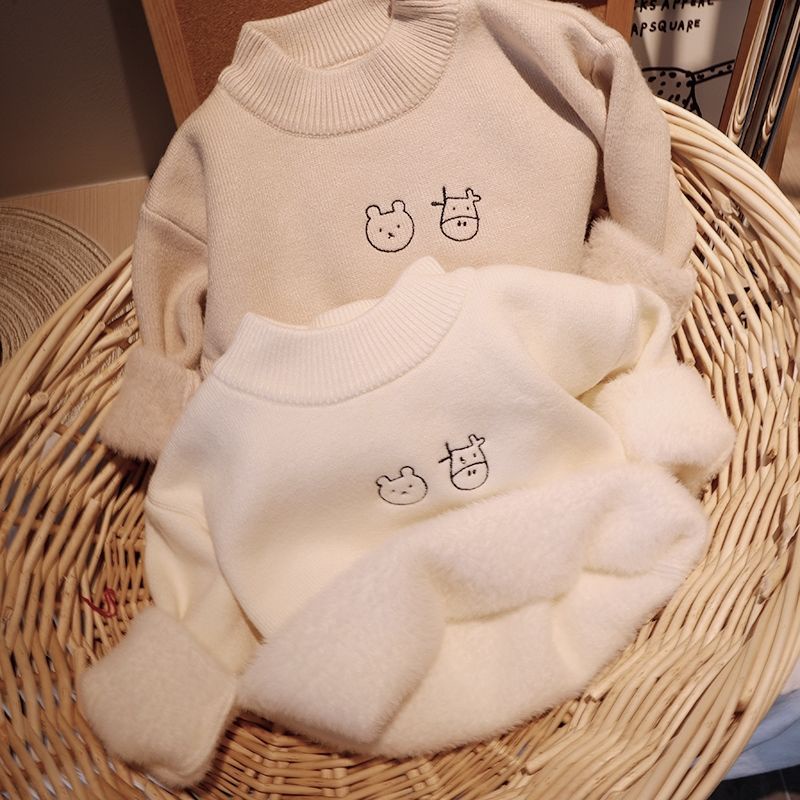 Áo Len Lót Lông Áo Len Trần Bông Cho Bé Mềm Mịn Họa Tiết Hươu Cao Cổ AL239