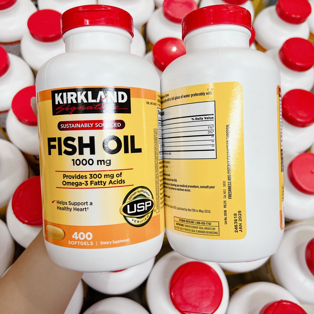 Viên dầu cá ổn định huyết áp tim mạch Kirkland Signature Fish Oil 1000mg 400 viên - Hàng Mỹ