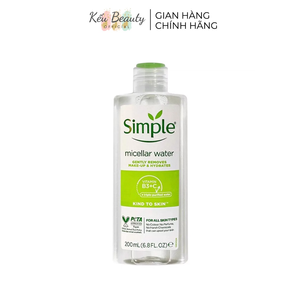 Nước tẩy trang Simple Kind To Skin Micellar Water sạch sâu dịu nhẹ cho da nhạy cảm 200ml