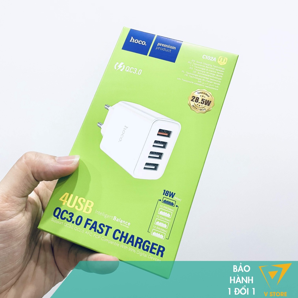 Cóc củ sạc Hoco C102a 4 cổng USB 18W QC3 + 3*USB 5V / 2.1A cho điện thoại IP SS [Hoco Đà Nẵng]