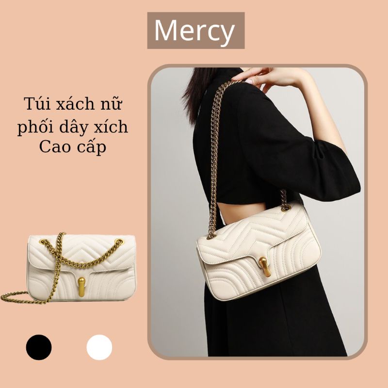 Túi xách nữ phối dây xích, khoá xoay lạ mắt - Mercy