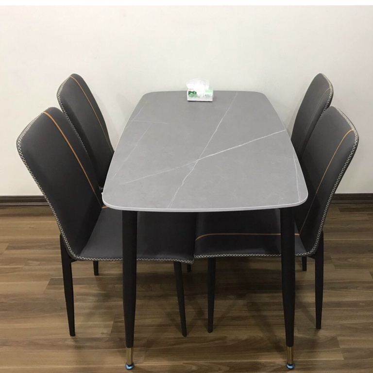 Bàn ăn 4 ghế mặt đá CERAMIC nhập khẩu, chân sắt sơn tĩnh điện kèm 4 ghế cao cấp - Bảo hành 12 tháng