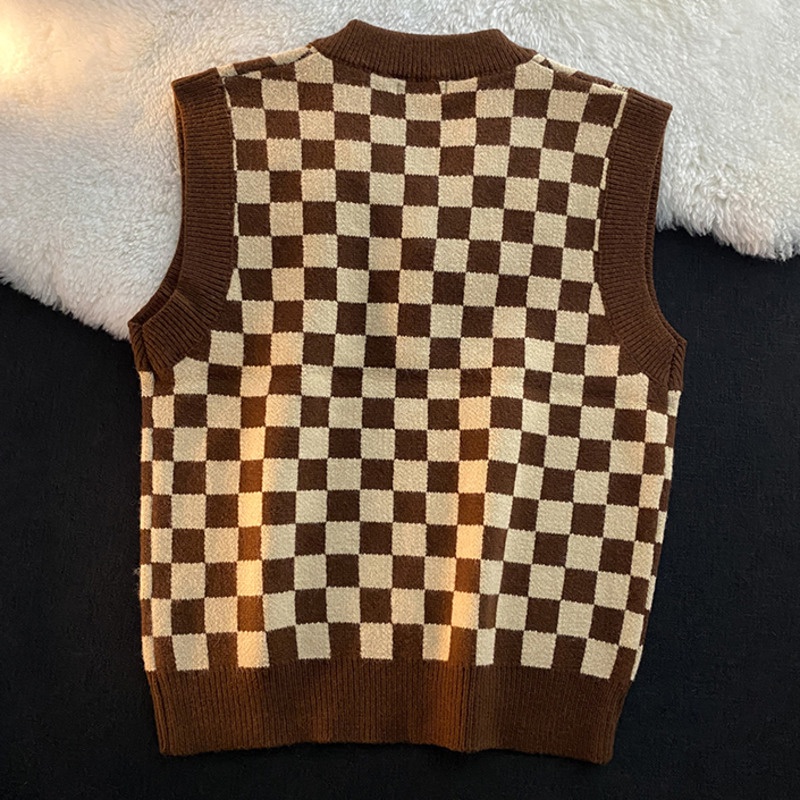 Áo Len Không Tay Cổ Chữ v Màu Sắc Tương Phản Thời Trang Mùa Thu Phong Cách Hàn Quốc