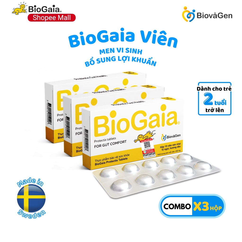 Combo 3 men vi sinh BioGaia Protectis Dạng viên cải thiện hệ tiêu hóa Thụy