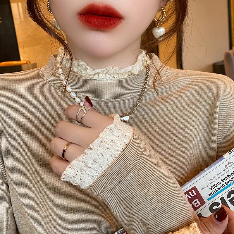 Áo kiểu SUXI vải lông cừu tay dài cổ cao ấm áp thời trang thu đông xinh xắn dành cho nữ