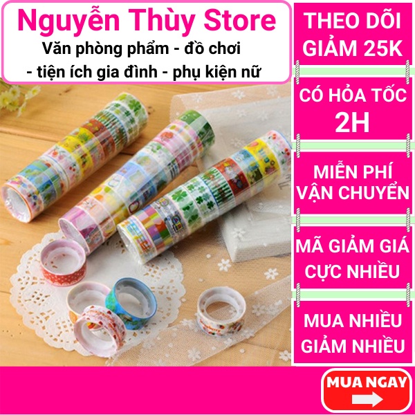 Băng keo gói hàng họa tiết dễ thương - Bộ 10 cuộn băng keo dán có hình trang trí sổ tay , Nguyễn Thùy Store