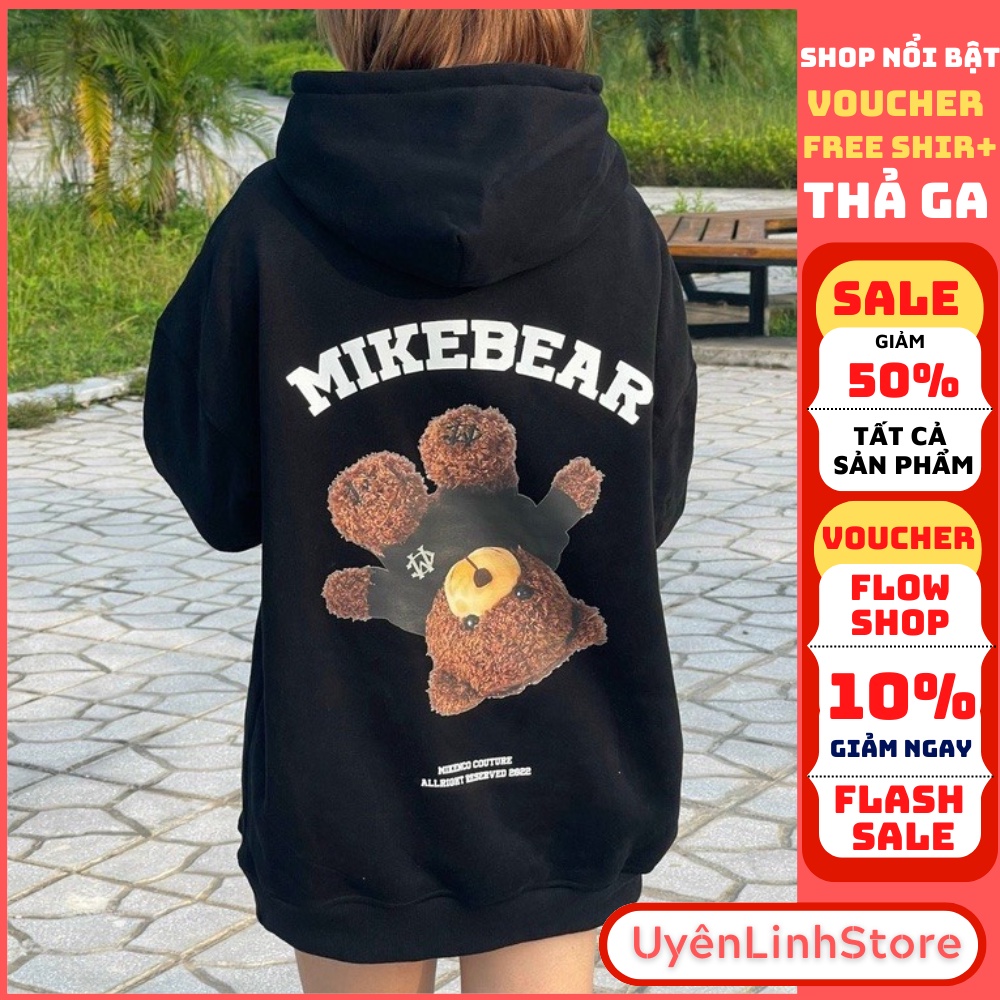 💖FREE SHIP💖Áo Hoodie Gấu Mike bear nỉ bông dày mịn, mũ 2 lớp, có túi, áo nỉ nam nữ dáng unisex - Uyên Linh Store