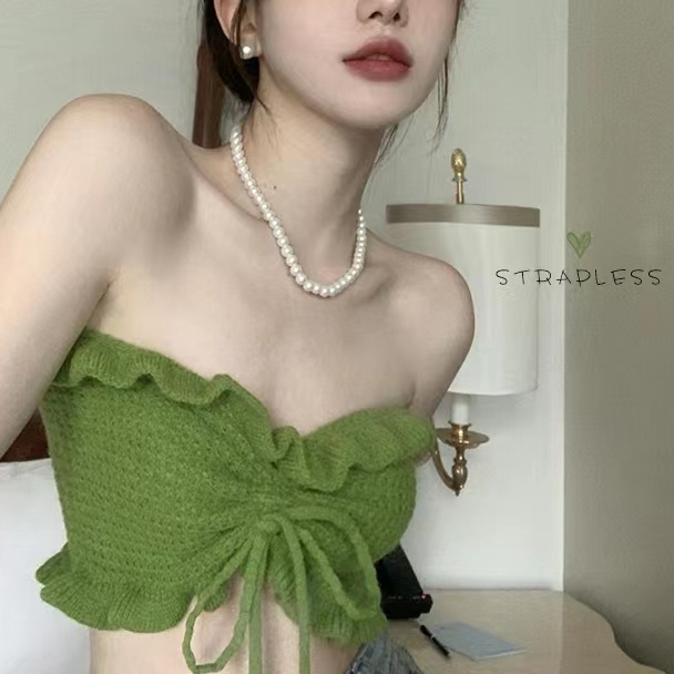 「MANSA」Áo Lửng Hở Rốn Phong Cách Hàn Quốc Thời Trang Cho Nữ quây áo dây croptop áo không dây