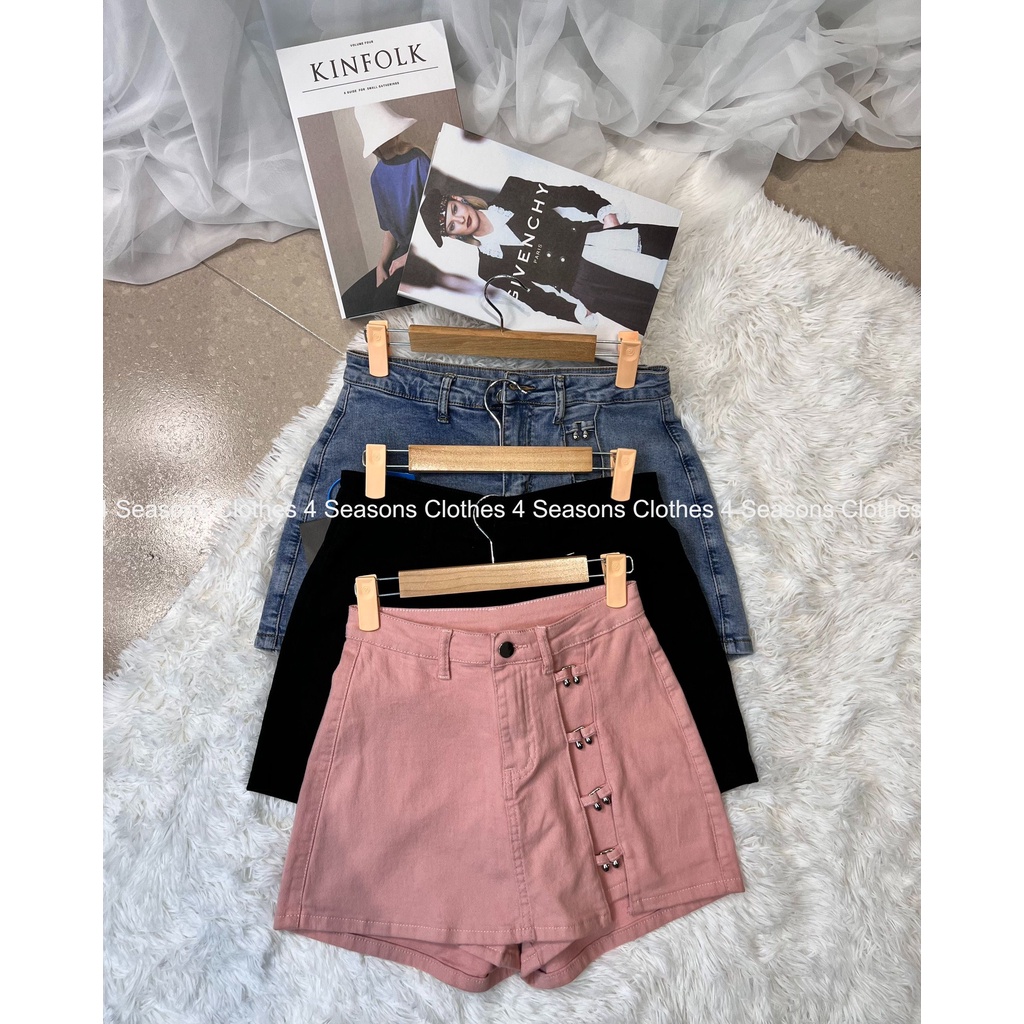 Quần short jean giả váy có khuyên móc kim loại dáng ngắn M42 - 4 Seasons Clothes