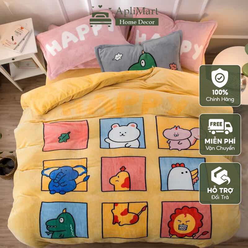 Bộ Chăn Ga Gối Nỉ Nhung 3d Cao Cấp Hoạt Hình Dễ Thương