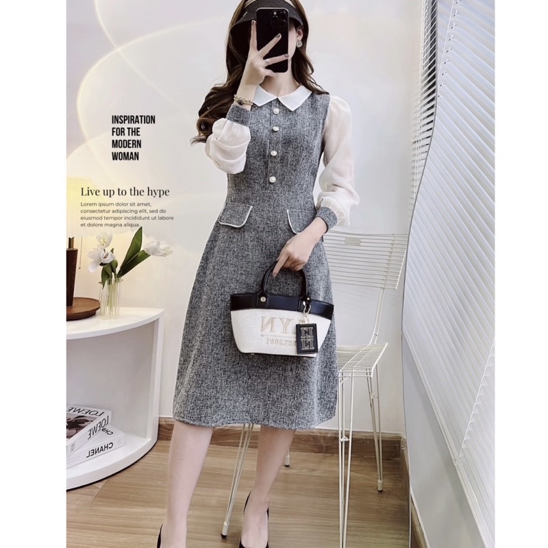 Váy nữ thiết kế G704 tay phối nơ siêu đẹp hàng Quảng Châu - GEM Fashion