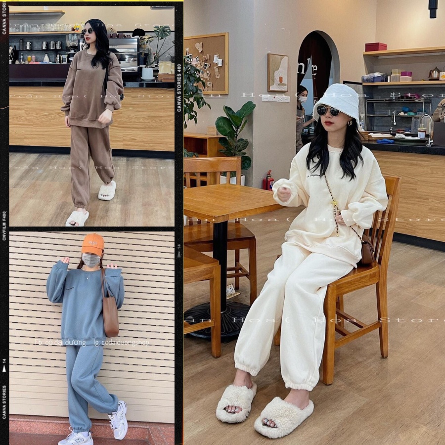 Set quần áo nỉ thu đồng cho nữ, bộ quần áo nỉ dày đẹp