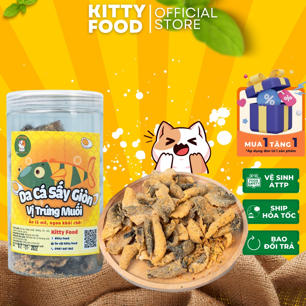 Da cá sấy giòn vị trứng muối, Da cá siêu ngon thấm vị Kitty Food 200gram đồ ăn vặt Sài Gòn vừa rẻ vừa ngon