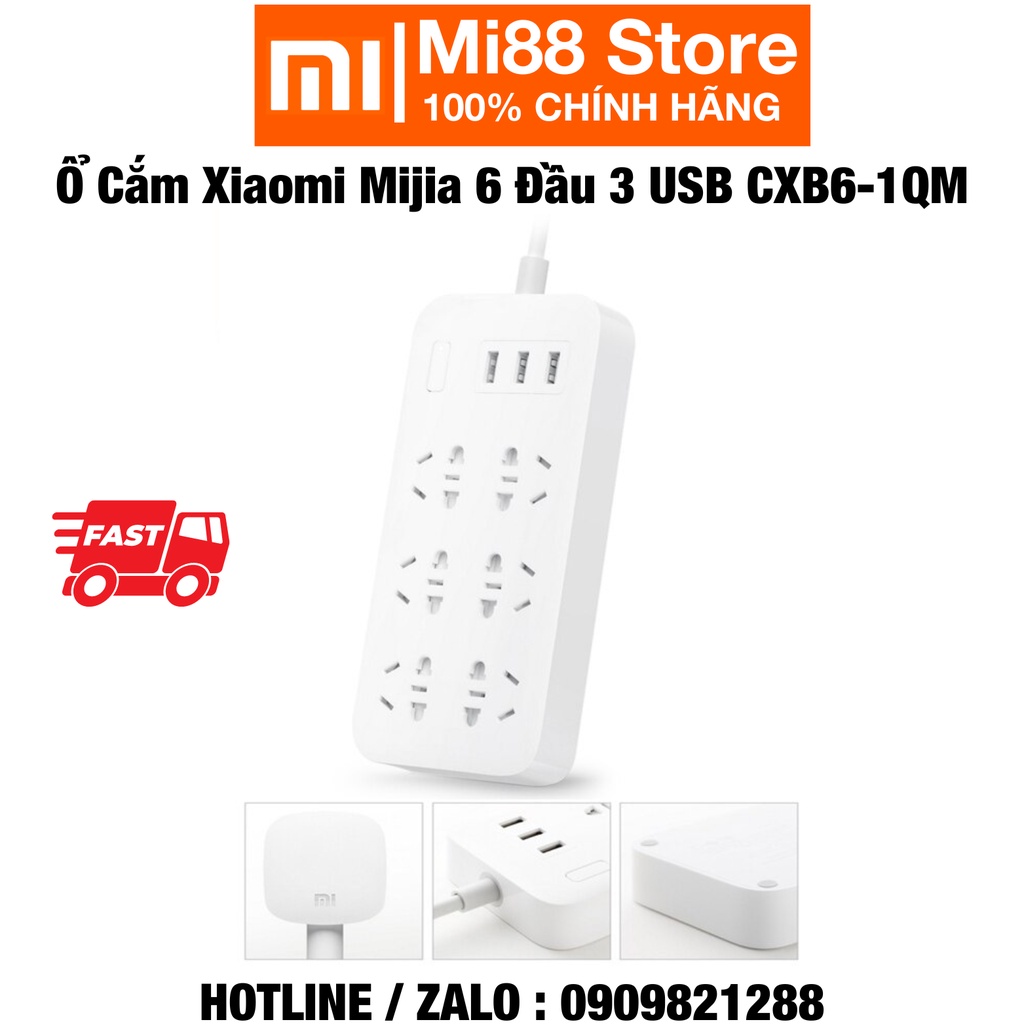 Ổ Cắm Điện Xiaomi Mijia 6 Lỗ 3 USB 2A CXB6-1QM CHÍNH HÃNG