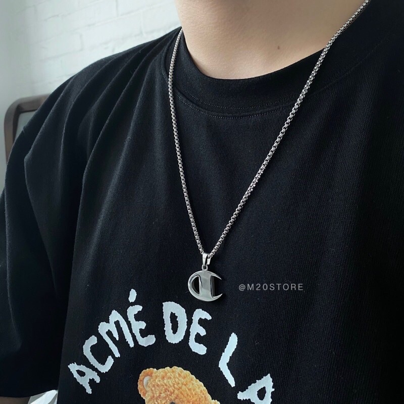 Dây Chuyền Nam Nữ Mặt Kí Hiệu Champon , Vòng Cổ M20store Logo Thép Titan Chống Gỉ Dễ Phối