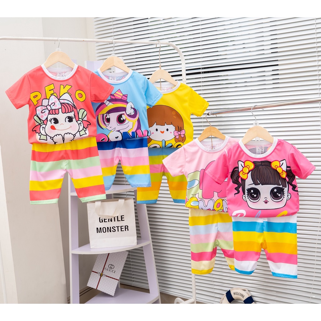 SIZE ĐẠI | Đồ bộ bé gái mịn mát in 3D hoạt hình sắc nét dễ thương đáng yêu cho bé 8-28kg