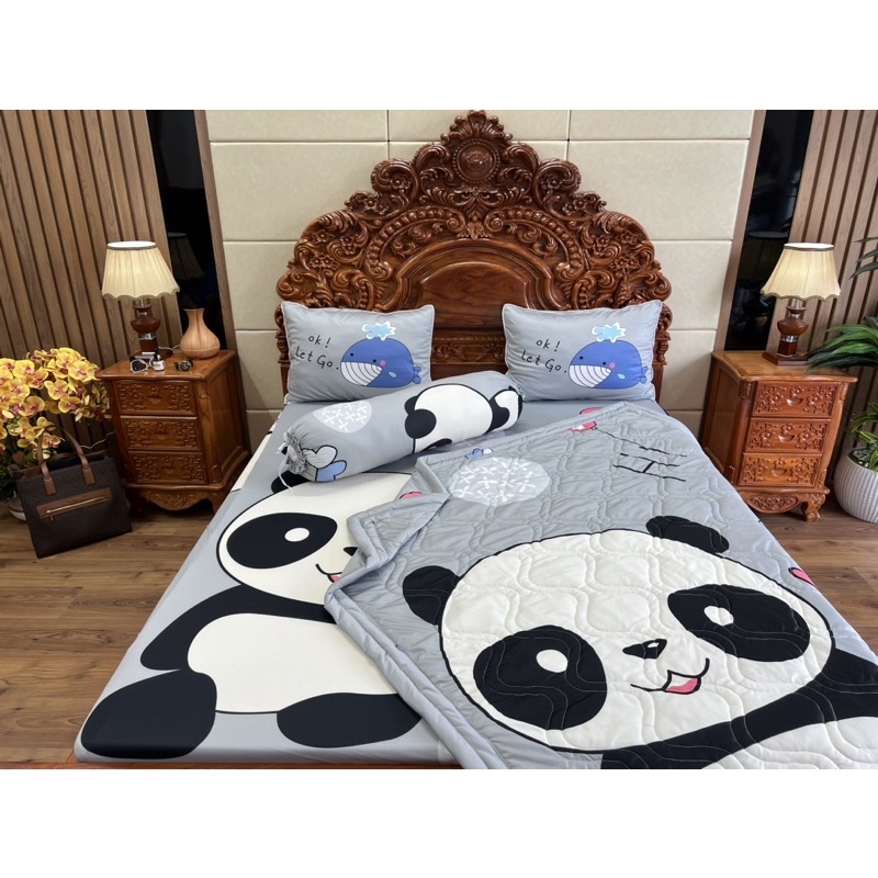Bộ ga gối gấu panda , gấu trúc hoạt hình siêu cưng thun lạnh 5D cao cấp nhận may đủ kích thước