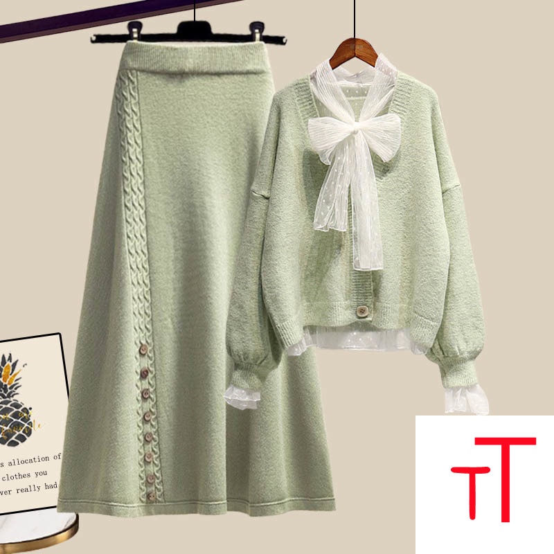 Bộ Áo Khoác Cardigan + Chân Váy Màu Trơn Thời Trang Mùa Thu 2022 Cho Nữ