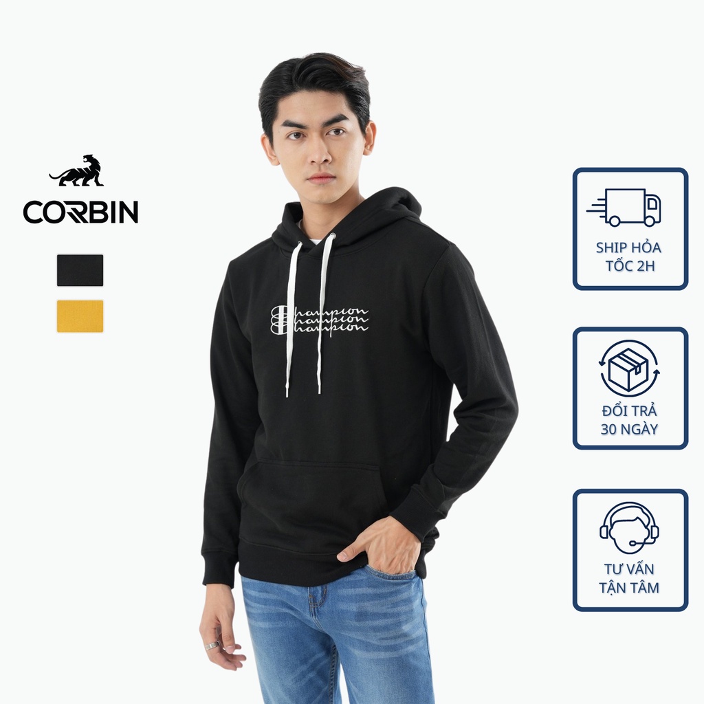 Áo nỉ hoodie nam CORBIN chất nỉ da cá thêu hình cao cấp