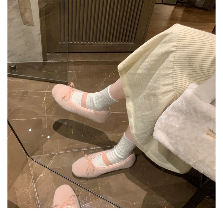 Giày Lười Vải Cotton Đính Nơ Thời Trang Mùa Đông Cho Nữ