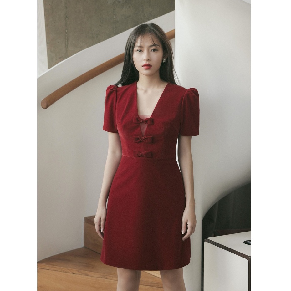 Little Velvet Dress HUONG BOUTIQUE HBV1227, 2 màu đỏ & đen