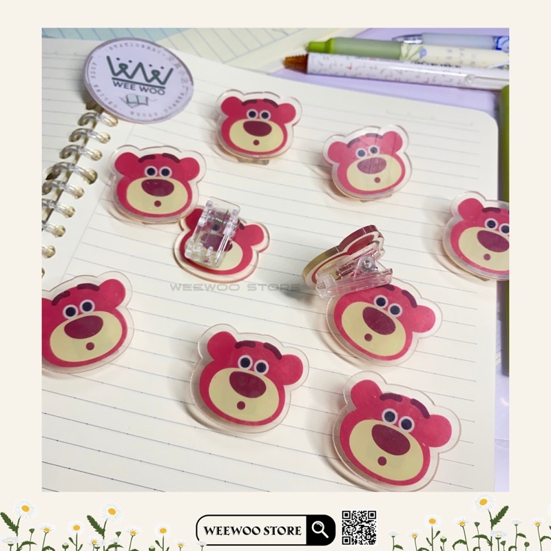 Kẹp sách, kẹp giấy hình gấu hồng dâu tây Lotso Bear dễ thương - WeeWoo Store