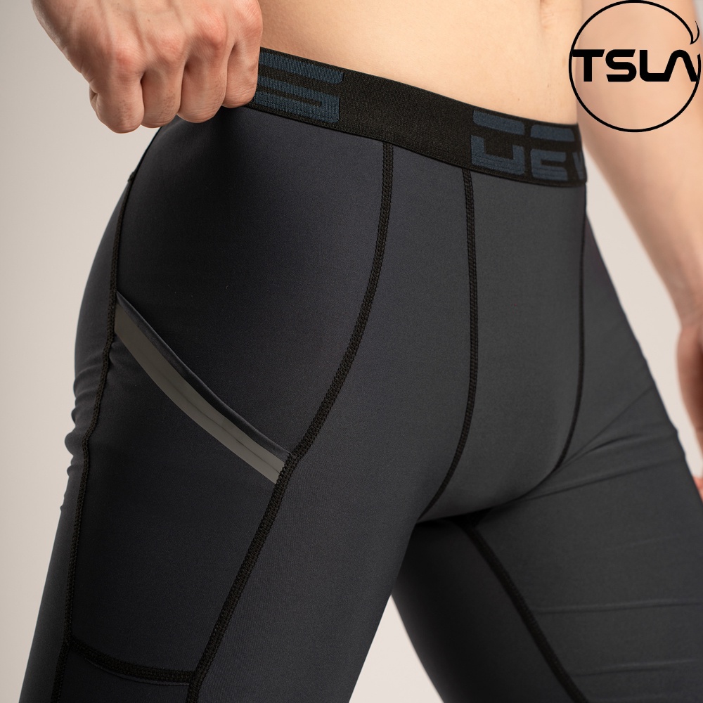 Quần legging nam ngắn có túi thể thao form ôm lưng thun đùi giữ nhệt bó cơ combat tập gym đá bóng rổ TSLA  DEL1002