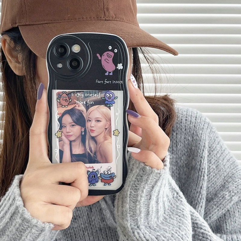 Soft Casing Redmi 12C A1 10C 10A 9C 9A 8 6A 5A Note 12 4G 5G 11S 11 10s 10 Pro 9 9S 8 POCO X4 X5 M3 X3 Pro NFC Cute Waves Edge Fine Hole Clear Monsters Photo frame Can Placed Photos Phone Case Full Back Cover BW 05