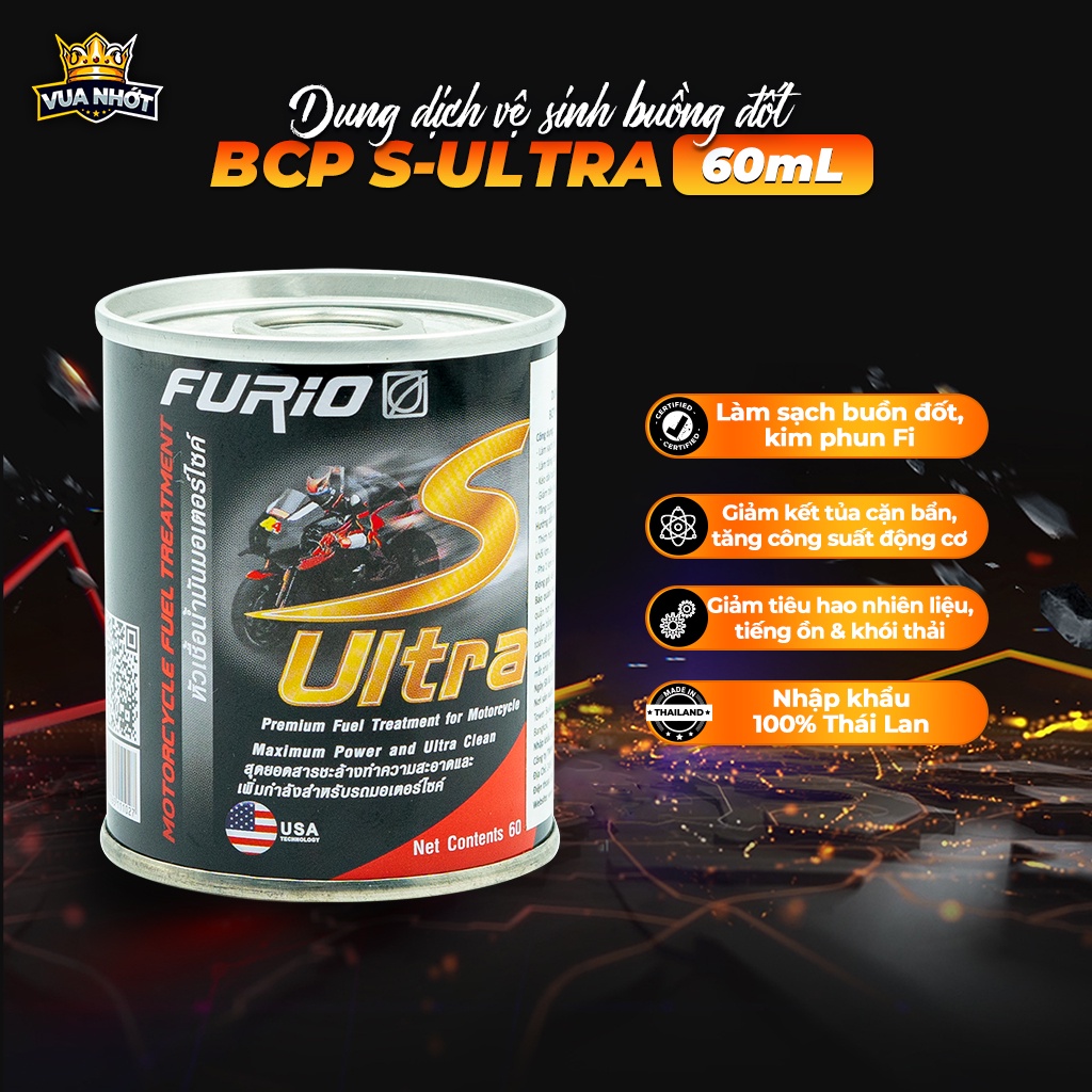 Vệ Sinh Kim Phun Buồng Đốt Thái Lan BCP S-Ultra 60mL -Dung Dịch Vệ Sinh Kim Phun Xăng Điện Tử, Súc Béc Xăng Xe Máy