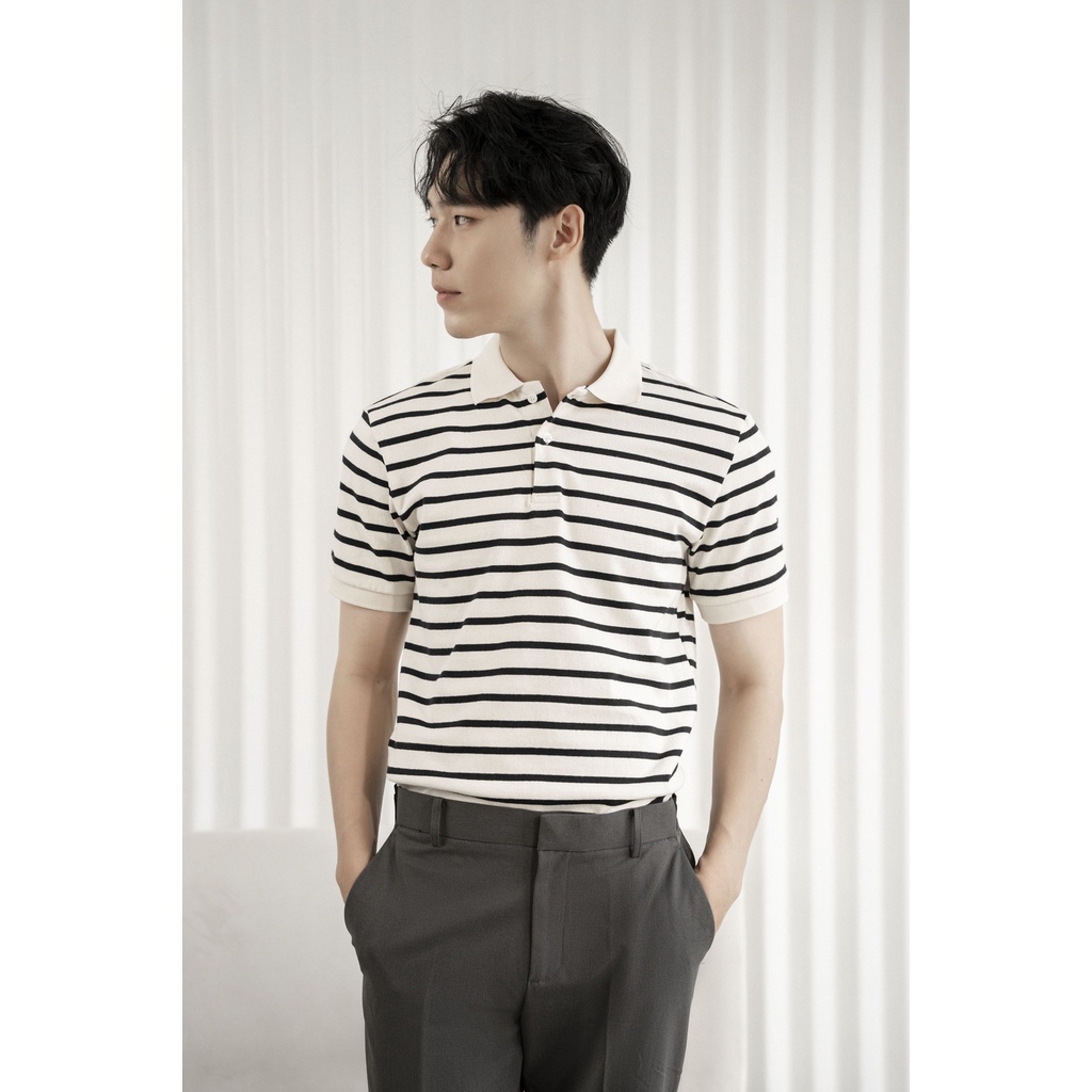 Áo Polo nam tay ngắn WHITE STRIPED vải Cotton Single sọc năng động, thanh lịch, sang trọng - HUSSIO