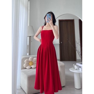 MEET - Đầm Đỏ 2 Dây Xếp Li