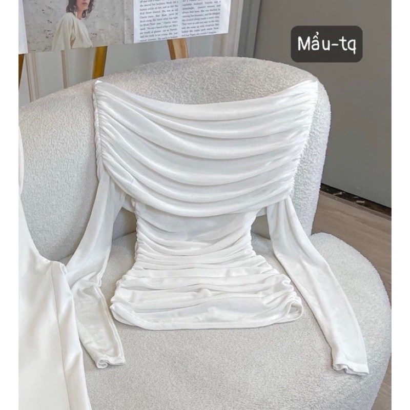 Áo Trễ Vai Chất Nhúng Mềm Nhún Eo Dài Tay Ngắn Tay Trắng Đen Kèm Video Thật