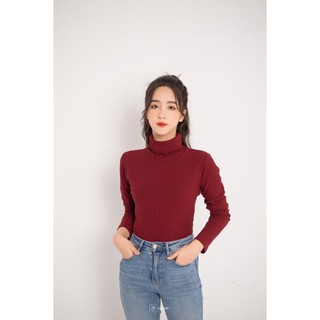 Áo len cổ lọ đỏ đô chất len tăm mềm Harriet