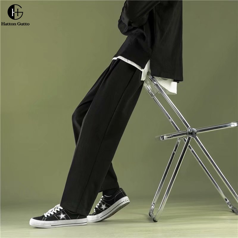Quần dài HATTON GUTTO ống rộng màu trơn phong cách Hàn Quốc thời trang mùa hè dành cho nam