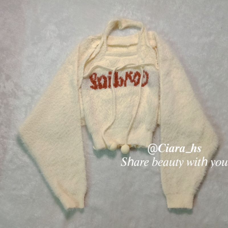 Set 2 áo len Hàn Quốc chất mịn dày dặn mặc Đông màu đen - kem