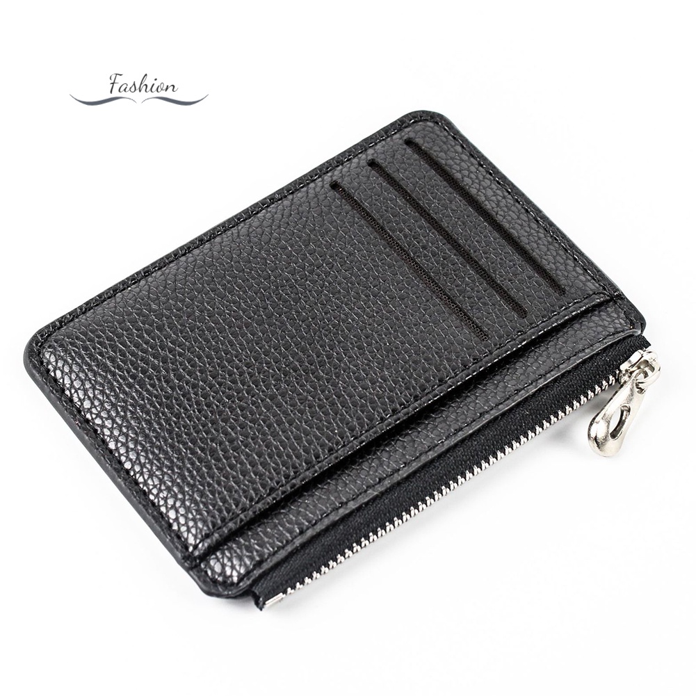 Ví Da PU Mini Màu Trơn Có Khóa Kéo Thời Trang Cho Nam Giá Đỡ