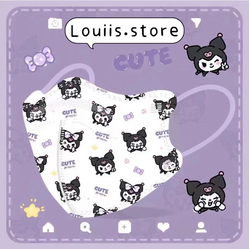 Khẩu trang 3D cute hoạt hình dễ thương, in hình cute người lớn Louiis.store