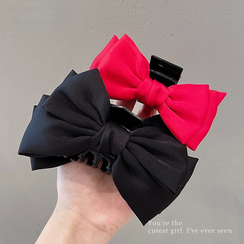 Kẹp Tóc Hình Nơ Lớn Màu Đen Phong Cách Hàn Quốc Cho Nữ